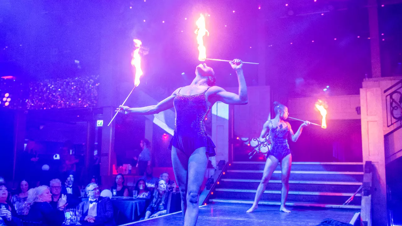 Fire eaters on the catwalk