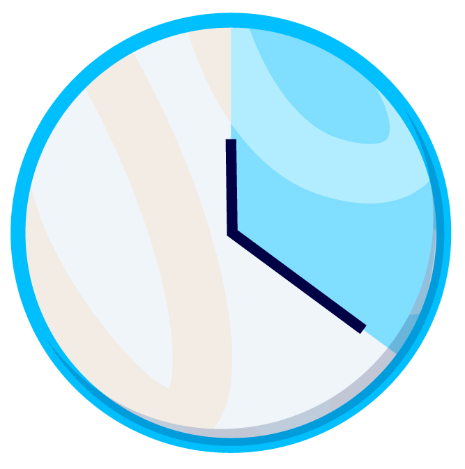 A graphic of a clock. The little hand is pointing at 12 and the big hand is pointing at 4, showing 12:20 to illustrate 20 minutes.