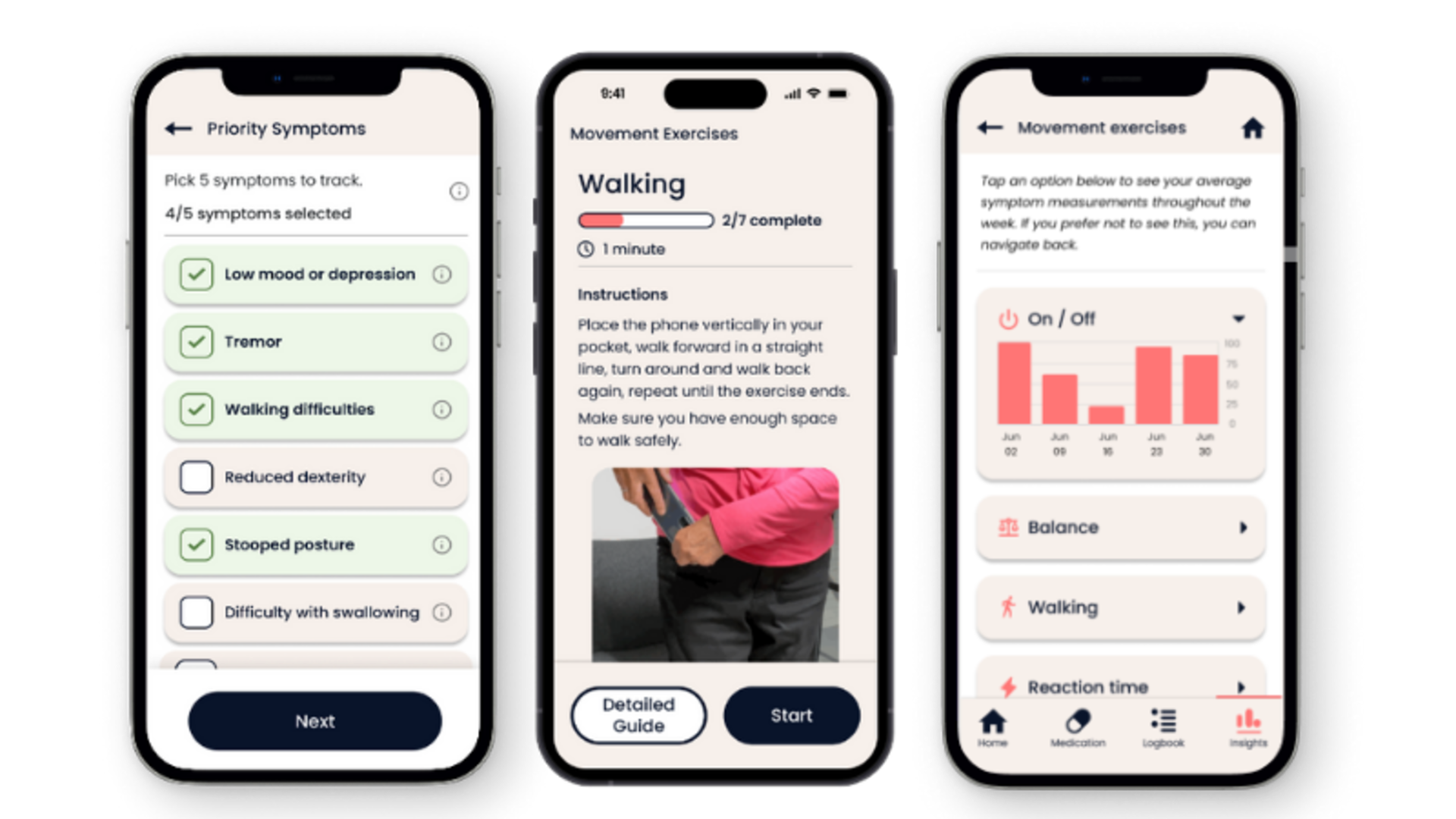 3 phone screenshots of an exercise app
