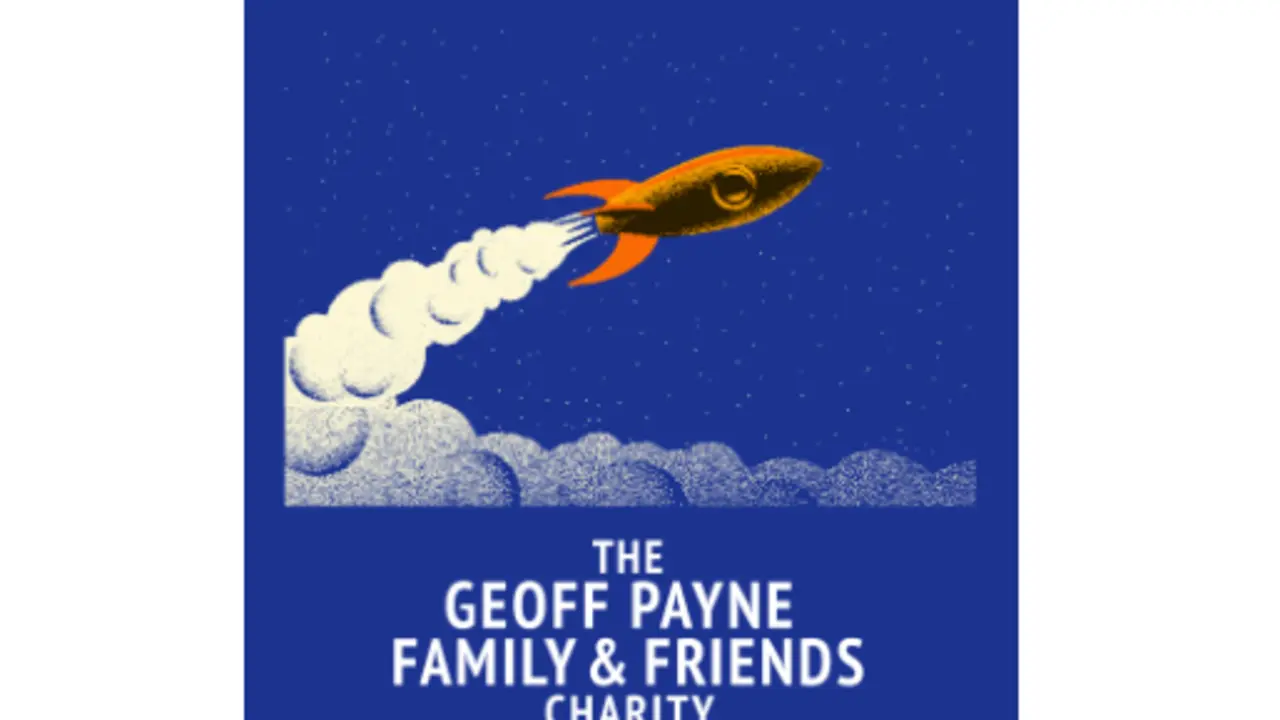 An image of the Geoff Payne Charity logo in blue, white and orange 