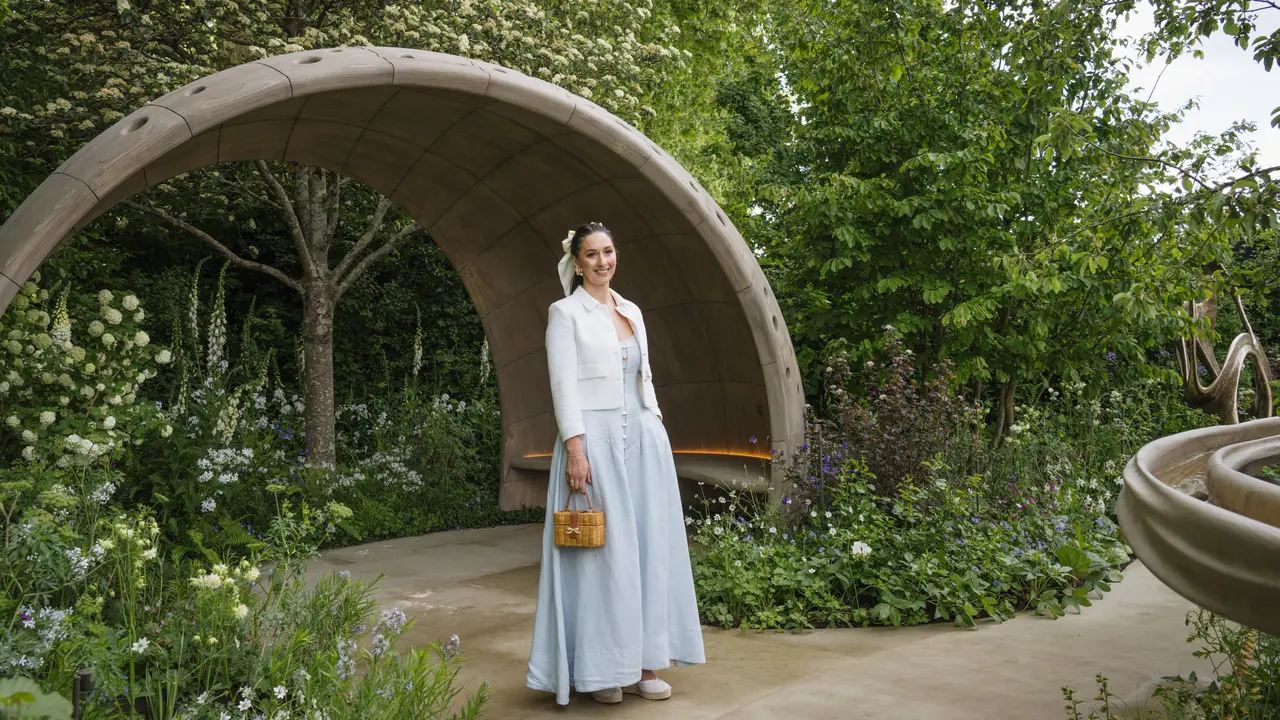 Rachel Duffy, winner of the Traitors, posing at RHS Chelsea Flower Show.