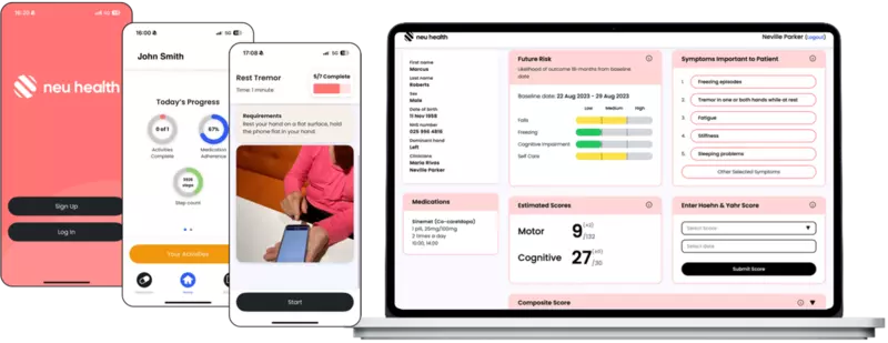 Phone and Laptop screenshots showing the Neu Health app platform